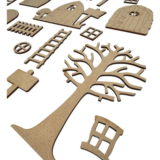 36 Piece Wooden Fairy Door Pack 3mm MDF